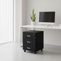 Marvin Cassettiera Ufficio In Legno Chiave Sicurezza Con Ruote Per Scrivania Tavolo 3 Cassetti Ripiani Nero
