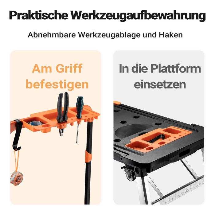 Banco da lavoro pieghevole 7 in 1, multiuso, cavalletto, impalcatura, carrello sotto auto, carrello a mano, con ruote, 108,5 x 55 x 52 cm