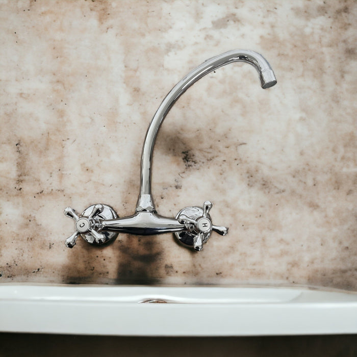 Rubinetto a parete vintage maniglia a stella canna alta cromato