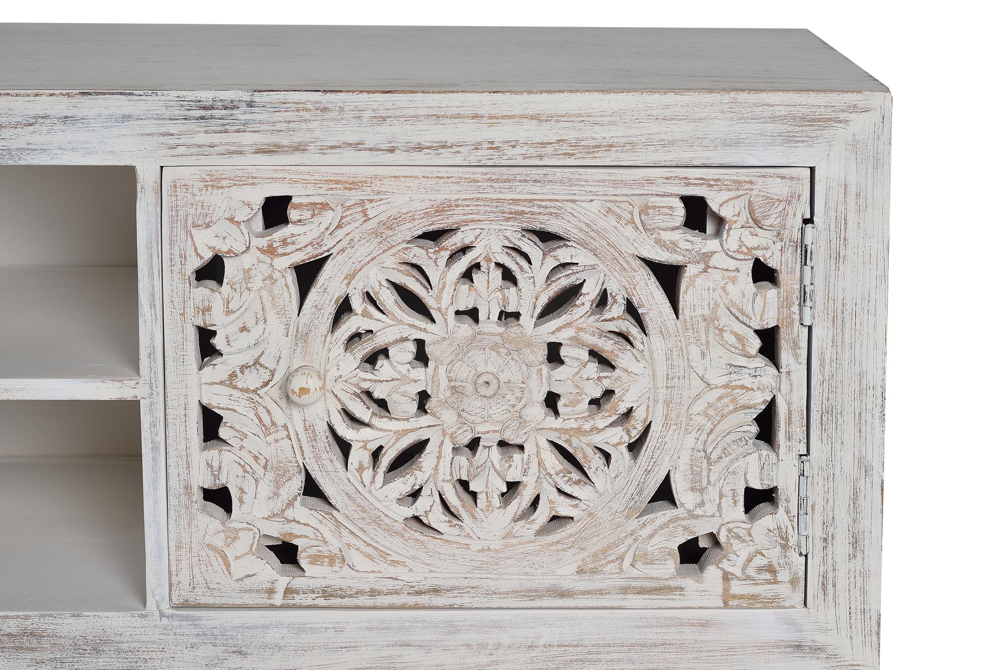 Mobile tv a due ante in massello di mango intagliato a mano