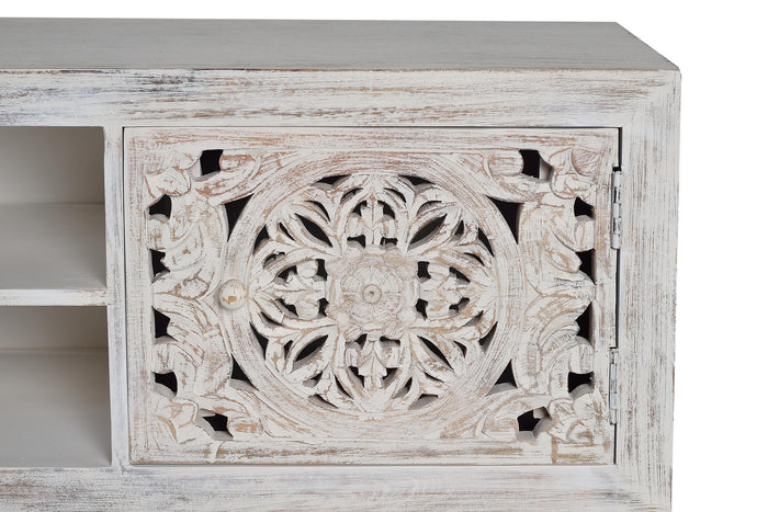 Mobile tv a due ante in massello di mango intagliato a mano