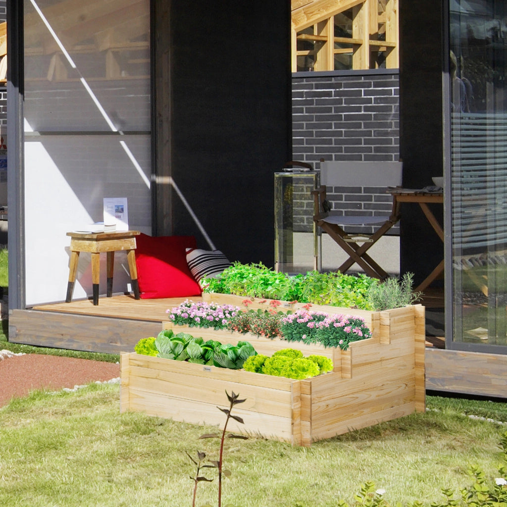 Fioriera 3 livelli per giardino ¨C zephmum ¨C Legno di abete con tessuto