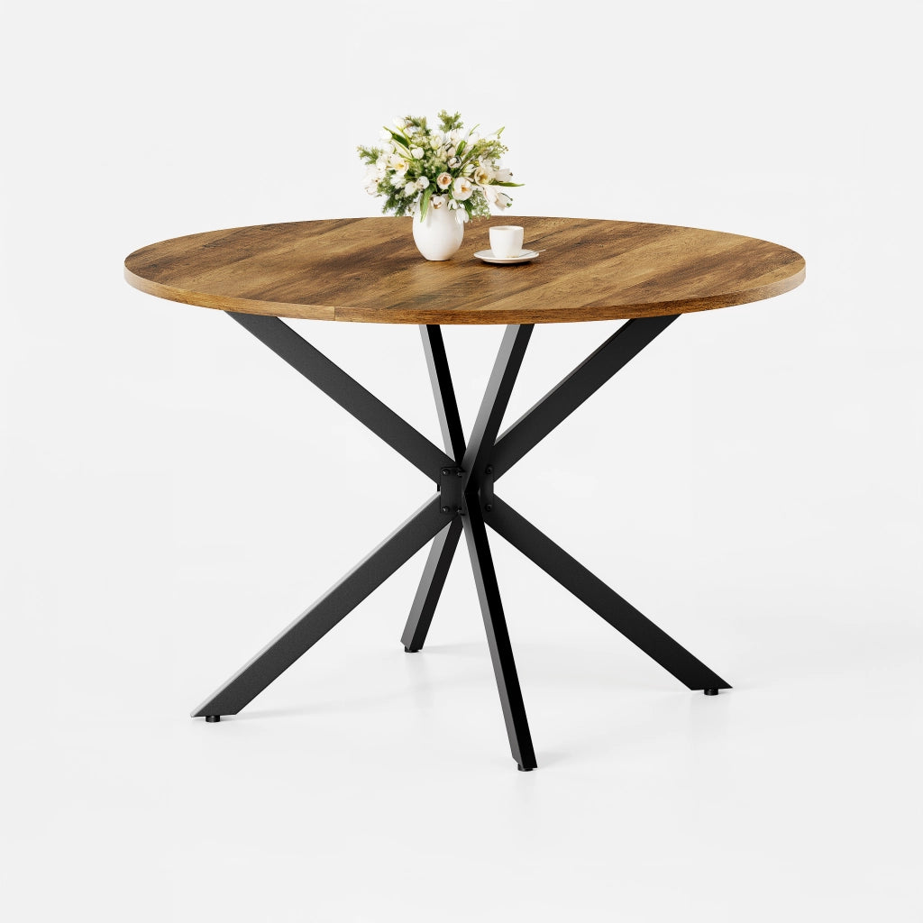 Tavolo da pranzo rotondo per 4-6 persone con gambe a X e piedi regolabili per cucina e soggiorno; 120 cm