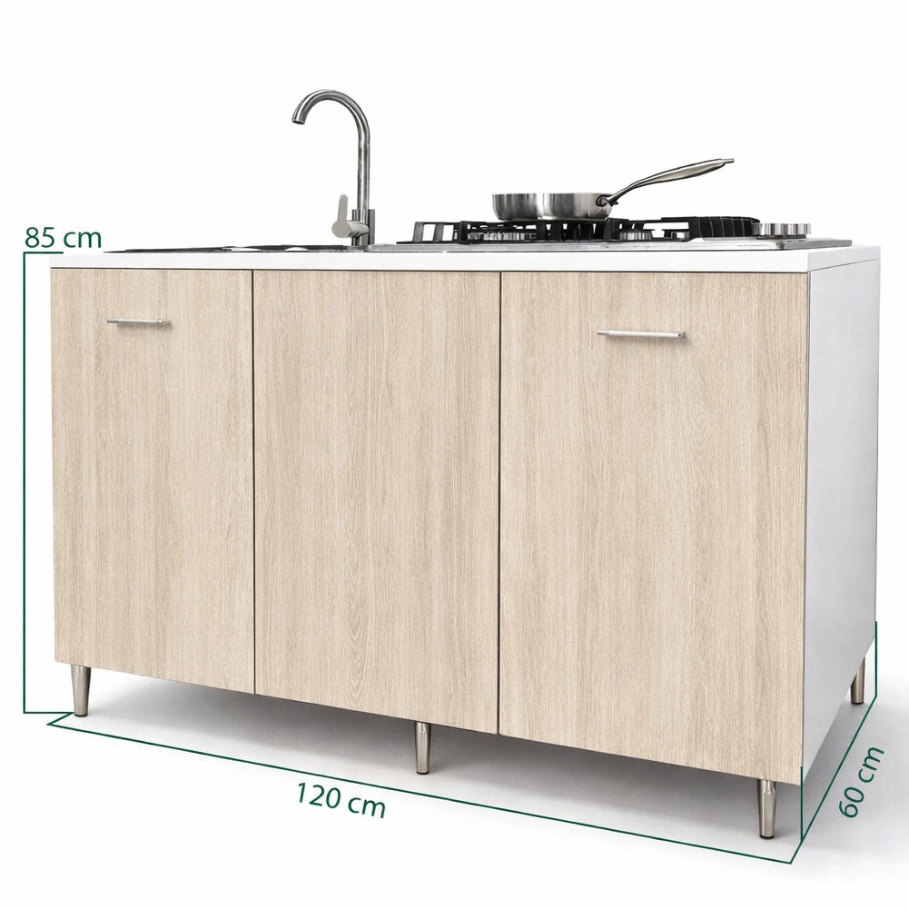 Cucina Completa 120x60cm Olmo Piano Cottura 4 Fuochi Lavello con Rubinetteria