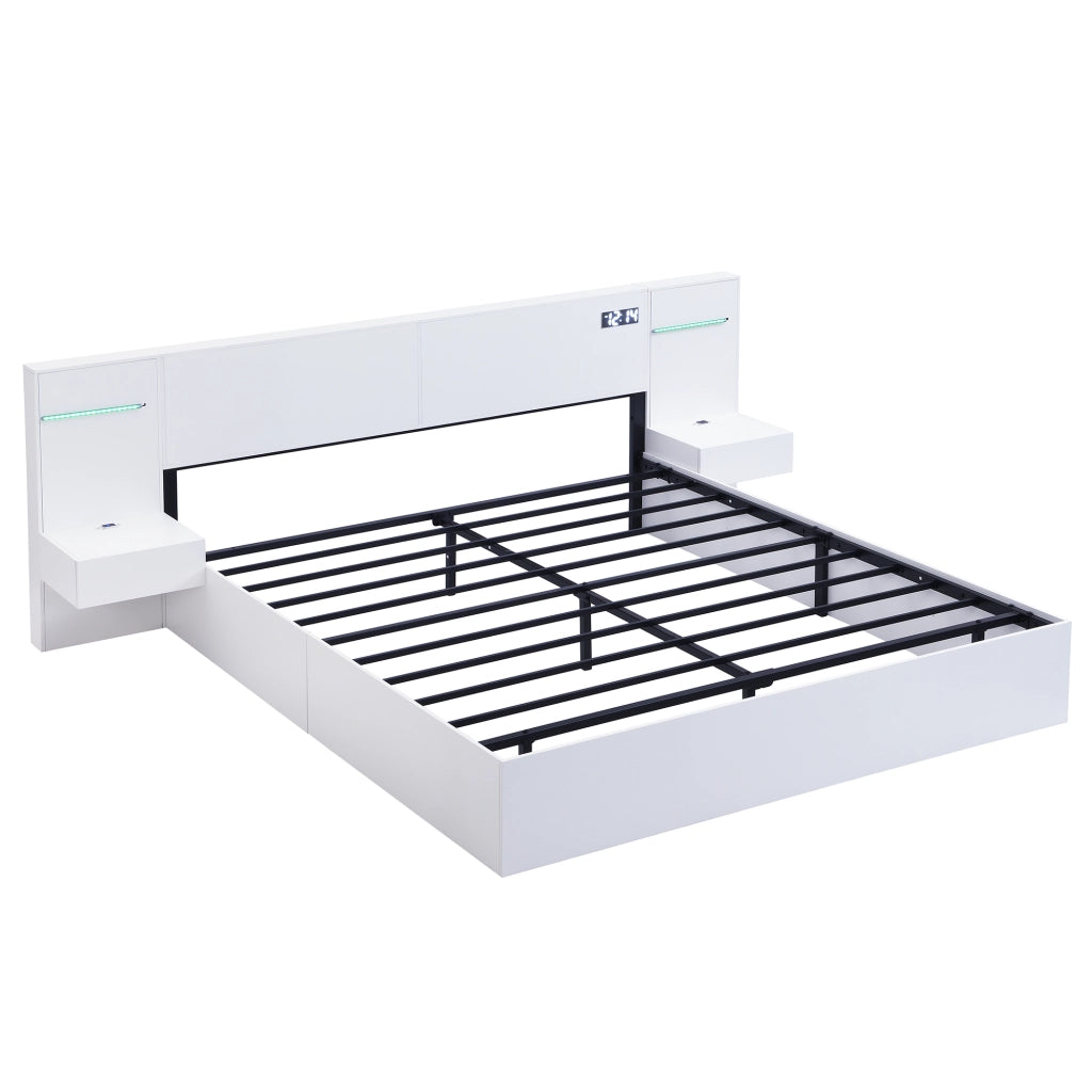 Letto matrimoniale 160x200 cm in MDF con Bluetooth, USB-A/USB-C, orologio elettronico e luci RGB