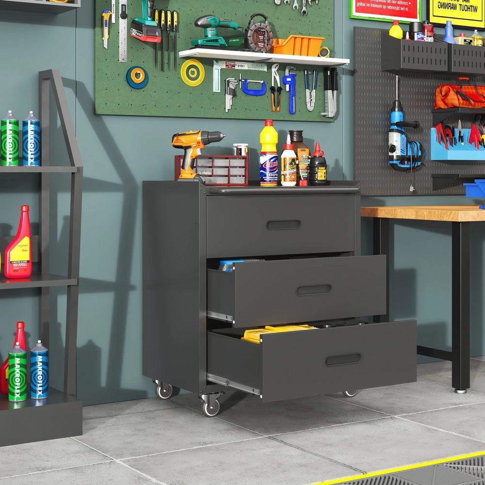 Cassettiera Porta Utensili su Ruote ¨C MINIMAL ¨C Metallo Nero/Grigio 75x42x88 cm
