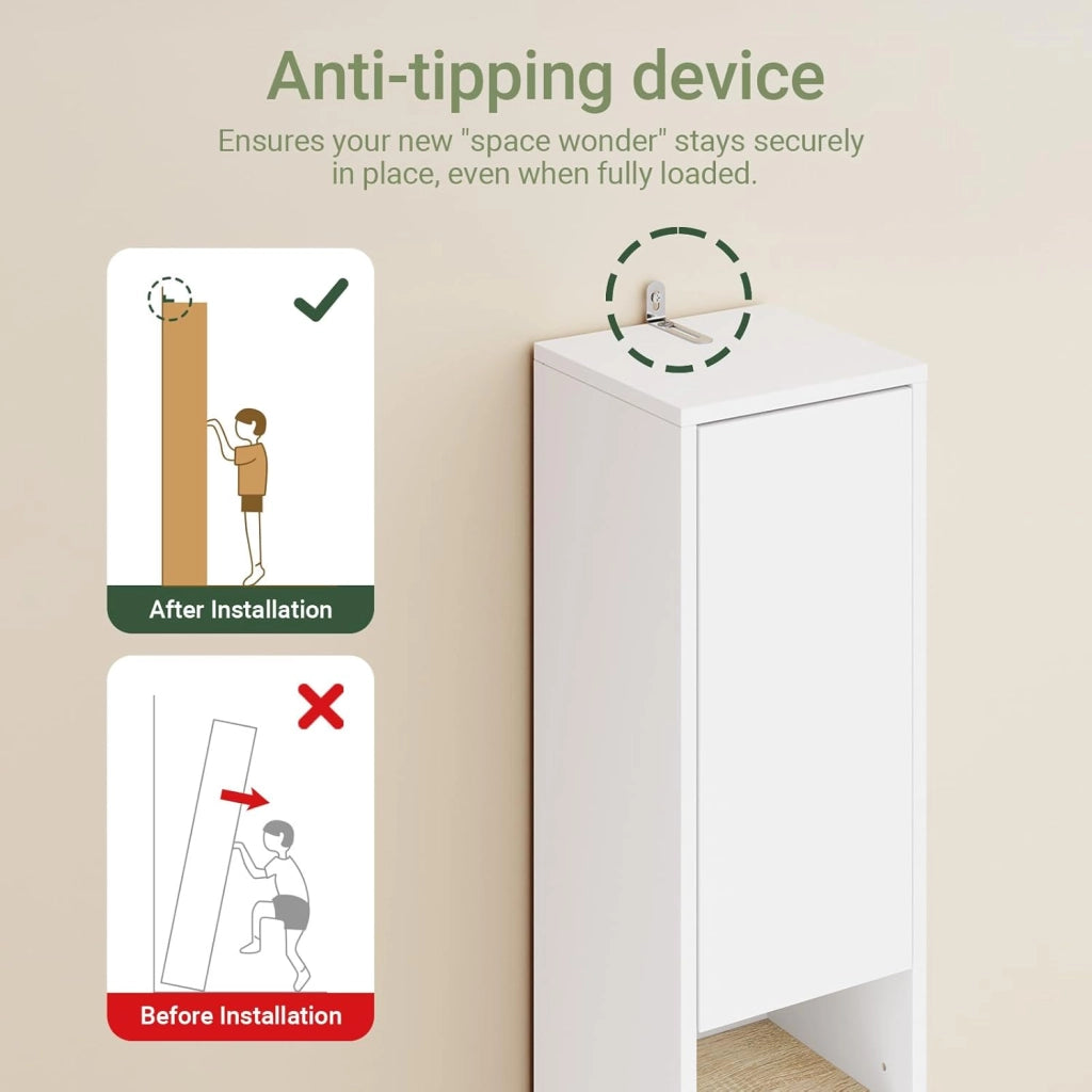 Mobile Bagno Alto e Stretto, Mobili Salvaspazio Mobiletto a Colonna da Terra con Ripiani Regolabili e Cassetto Armadietto per Bagno e Lavanderia 20×20×180 cm BZR34-WN