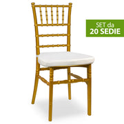 Set da 20 Sedie Chiavarine Plastica gialle ottone con cuscino antiscivolo bianco
