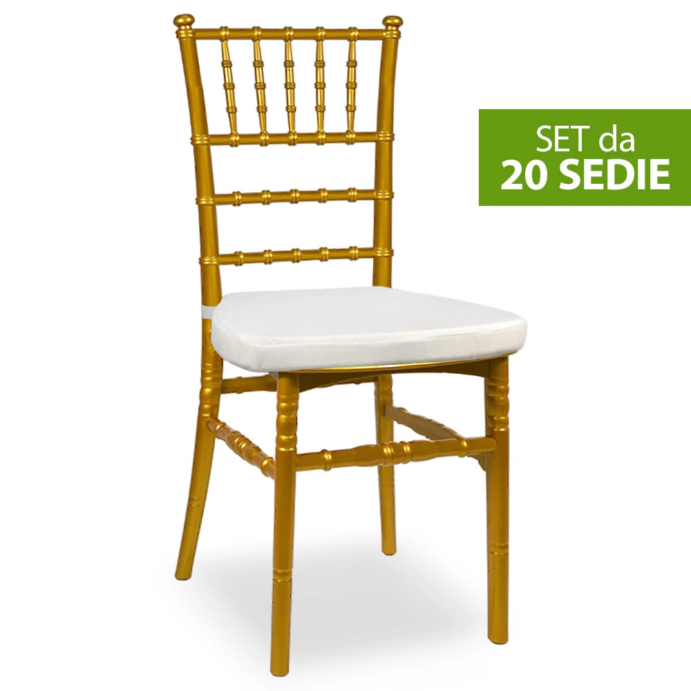 Set da 20 Sedie Chiavarine Plastica gialle ottone con cuscino antiscivolo bianco