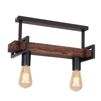 Plafoniera Luminex Hard industriale nera legno 2xE27