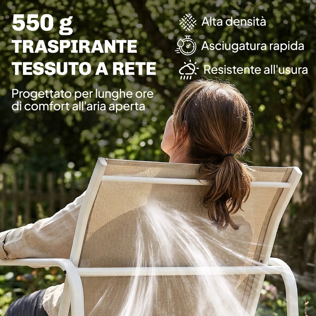 Set 4 Pezzi da Giardino con Divano 2 Poltrone e Tavolino in Texteline Cachi e Bianco