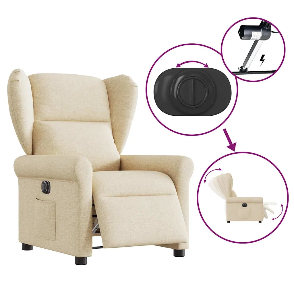 vidaXL Poltrona Elettrica Reclinabile Crema in Tessuto