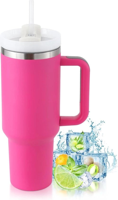 Tazza termica con manico e beccuccio, migliorata, a doppia parete, in acciaio inossidabile, per bevande calde e fredde, tazza per caffè per uso domestico, caldo rosa
