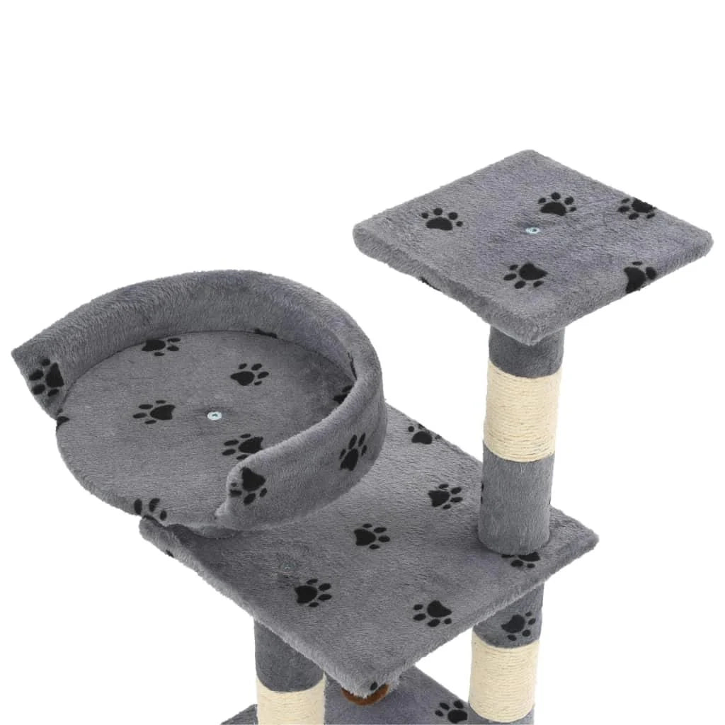 Tiragraffi albero per gatti cuccia per gatti giocattolo peluche e sisal 65 cm impronte di zampe grigio 3702057