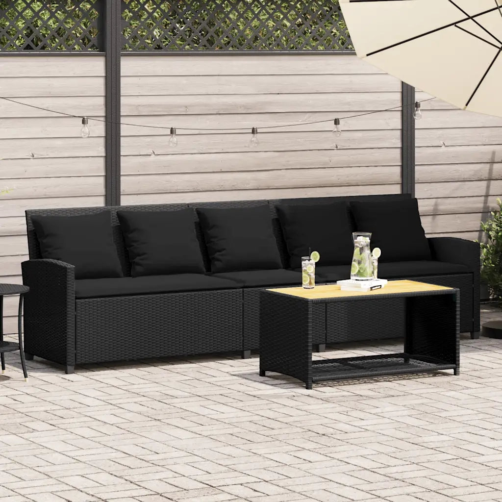 Divano da Giardino a 5 Posti con Cuscini Nero in Polyrattan