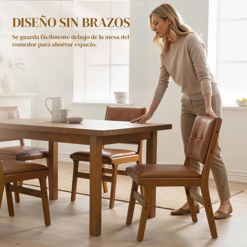 Set di 2 Sedie da Pranzo Imbottite ¨C Zephmum ¨C Similpelle Marrone con Gambe in Legno