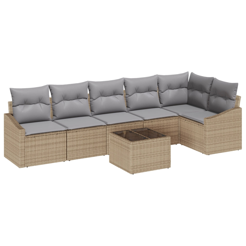 Set da pranzo da giardino 7 pezzi con cuscini in polirattan nero