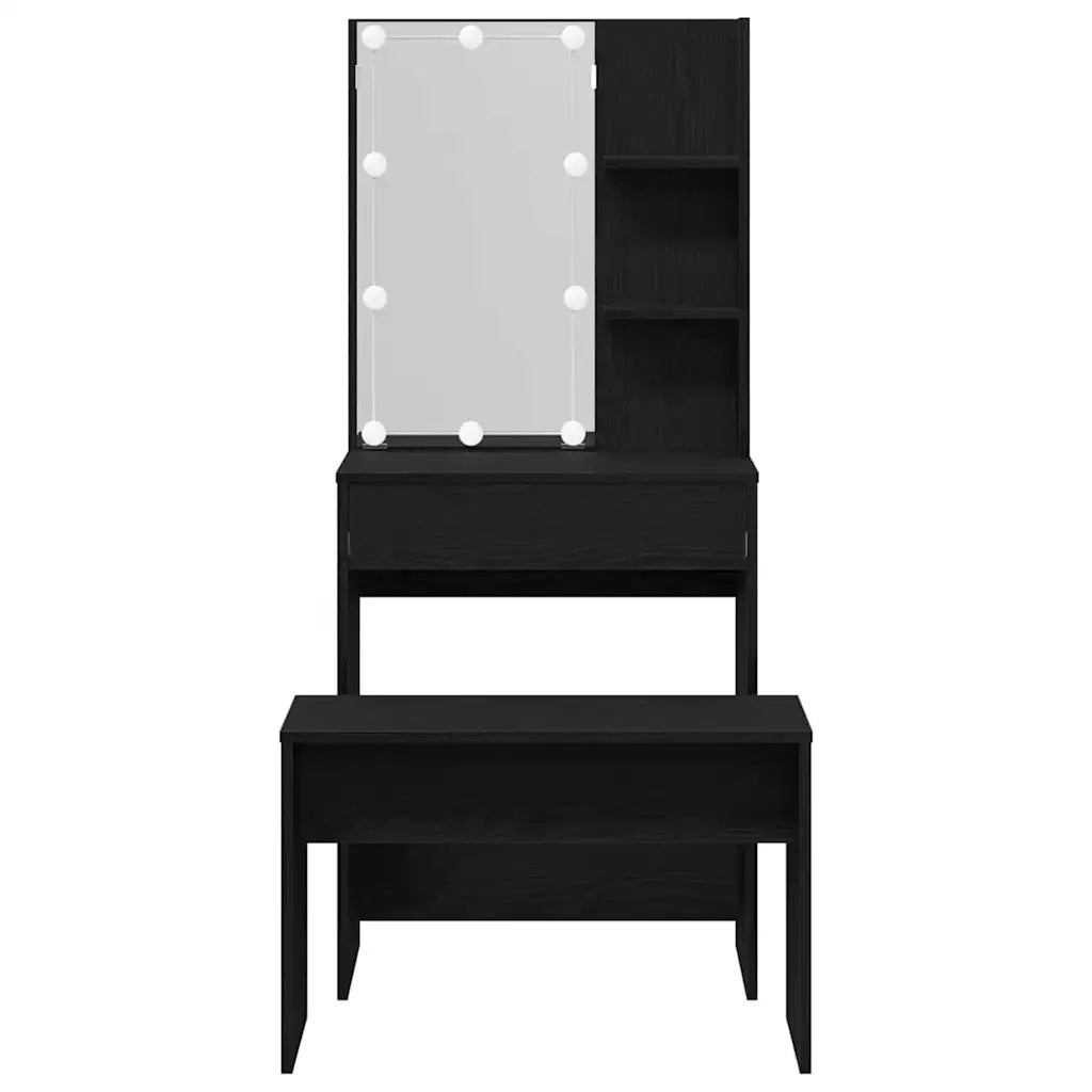 Set Tavolo da Trucco LED 2 pcs Rovere Nero Legno multistrato 3333069