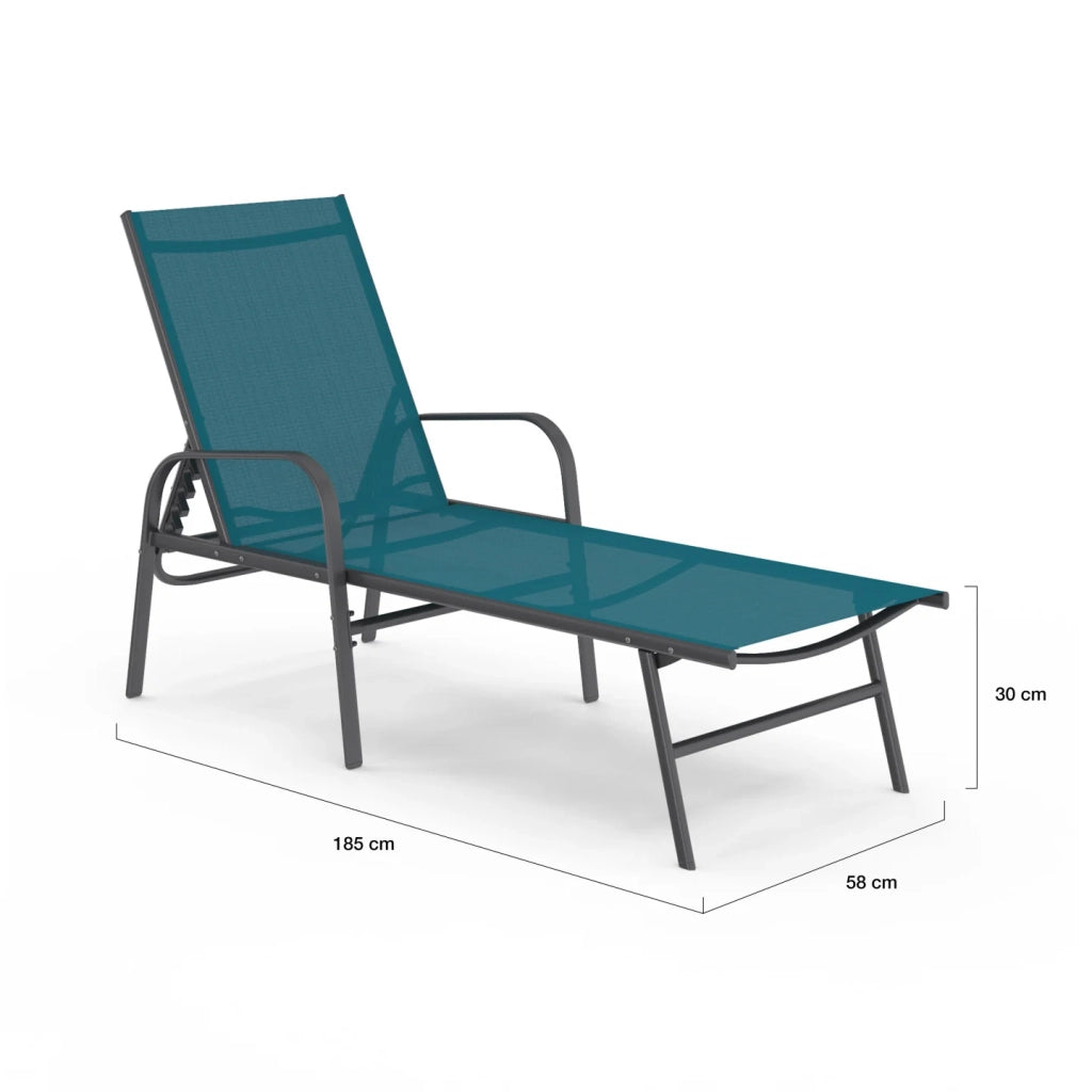 IDMarket - Set di 2 lettini da giardino reclinabili FIDJI in acciaio grigio antracite e tessuto blu anatra