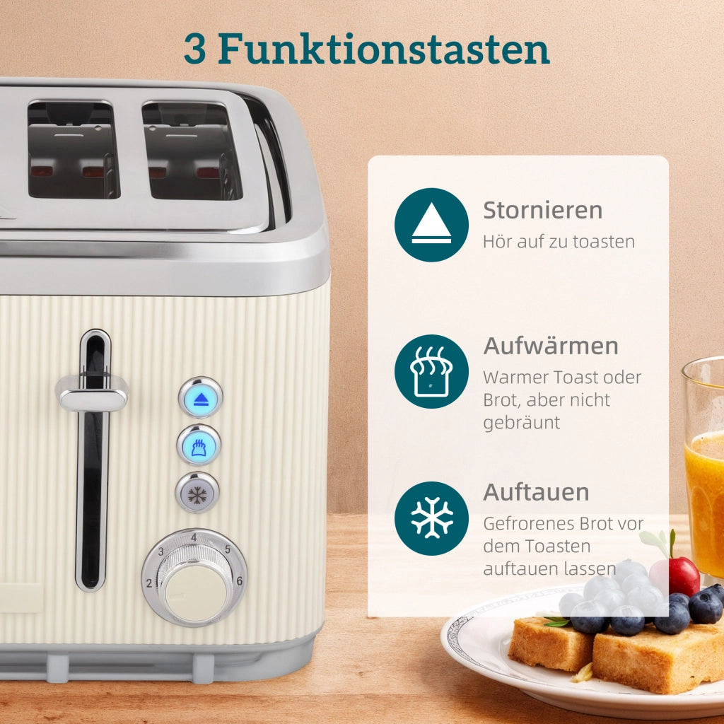 Set Bollitore Elettrico 1,7L e Tostapane 4 Fette ¨C Xylo ¨C 2200W Crema