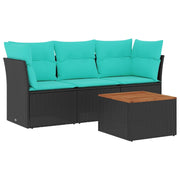 Set Divani da Giardino 4 pz | Set Salotto da Giardino con Cuscini Nero in Polyrattan