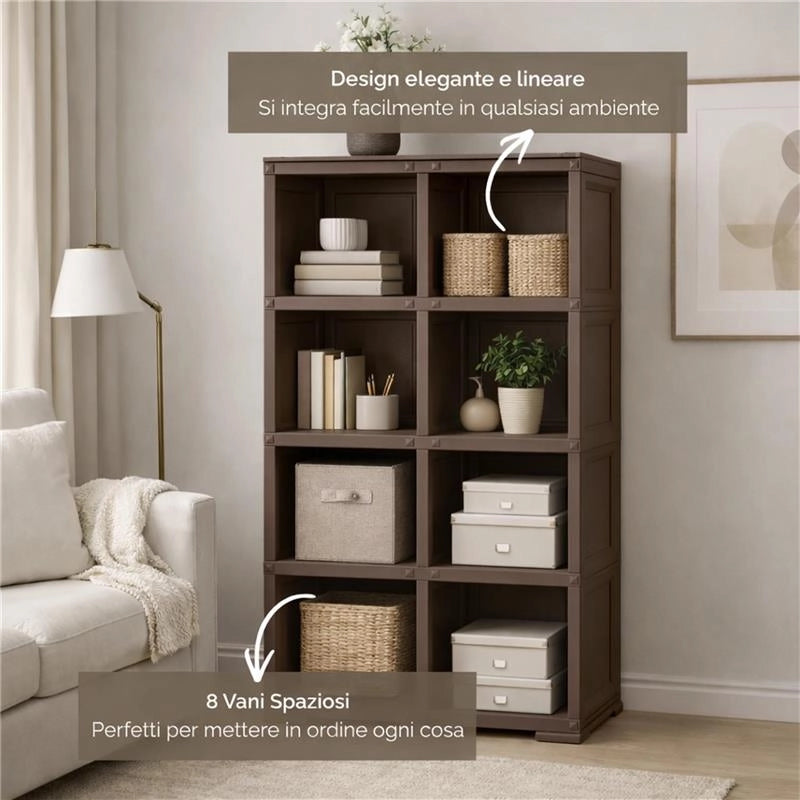 SCAFFALE 4 MODULI WENGÉ 79X42,5X164 CM CON 2 PUNTALI – LIBRERIA ALTA SALVASPAZIO PER ZONA LIVING E STUDIO