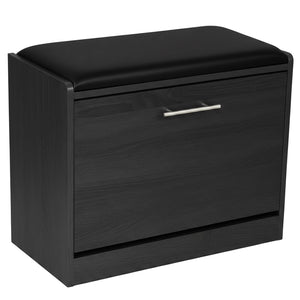 Marvin Scarpiera Panca da Ingresso Portascarpe Salvaspazio in Legno Seduta con Cuscino Anta a Ribalt Nero / Cuscino Nero