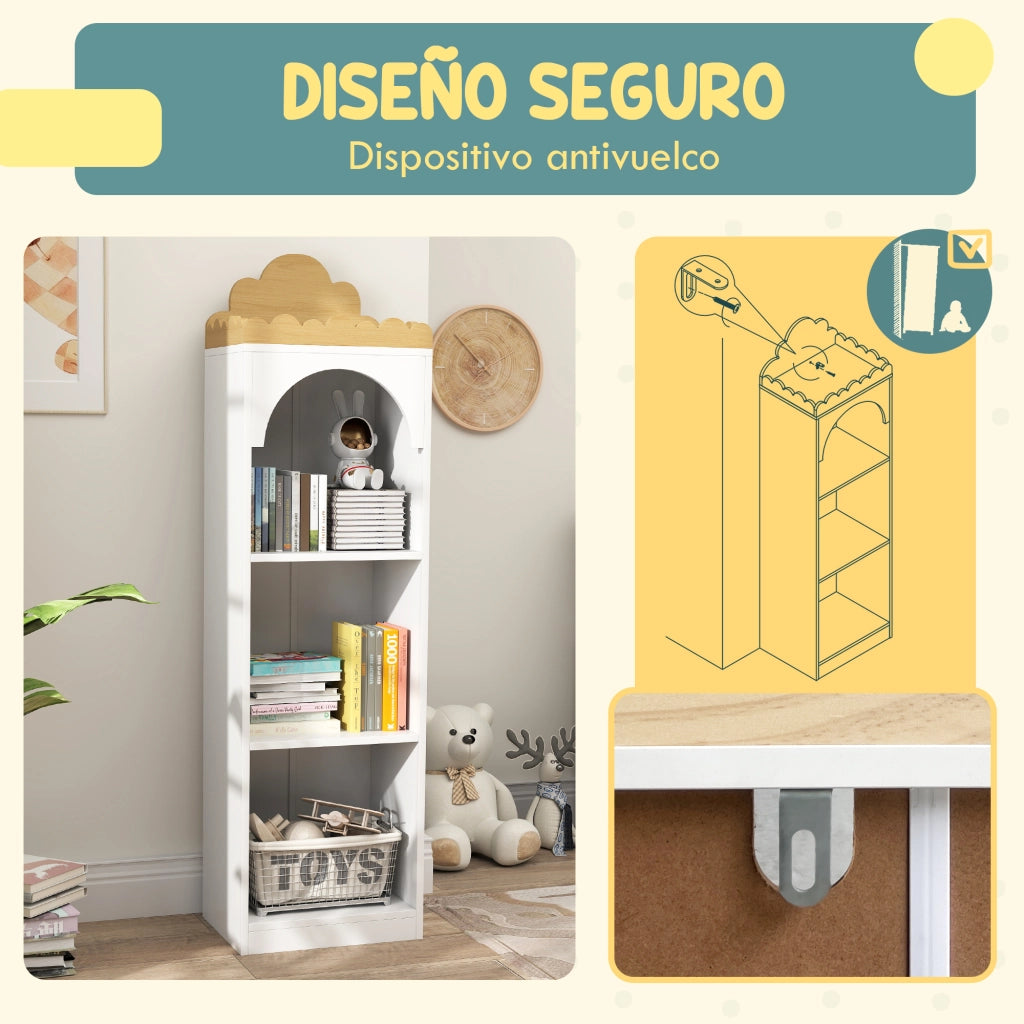 Libreria Bambini 3 Ripiani ¨C Xylo ¨C Legno Bianco e Naturale Stoccaggio Libri Cameretta