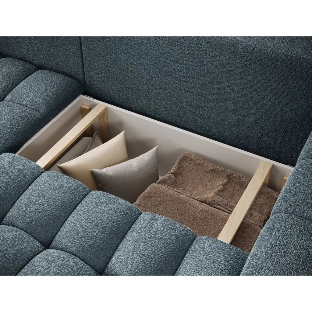 Divano angolare convertibile DORY blu notte 250 cm con vano contenitore angolo destro