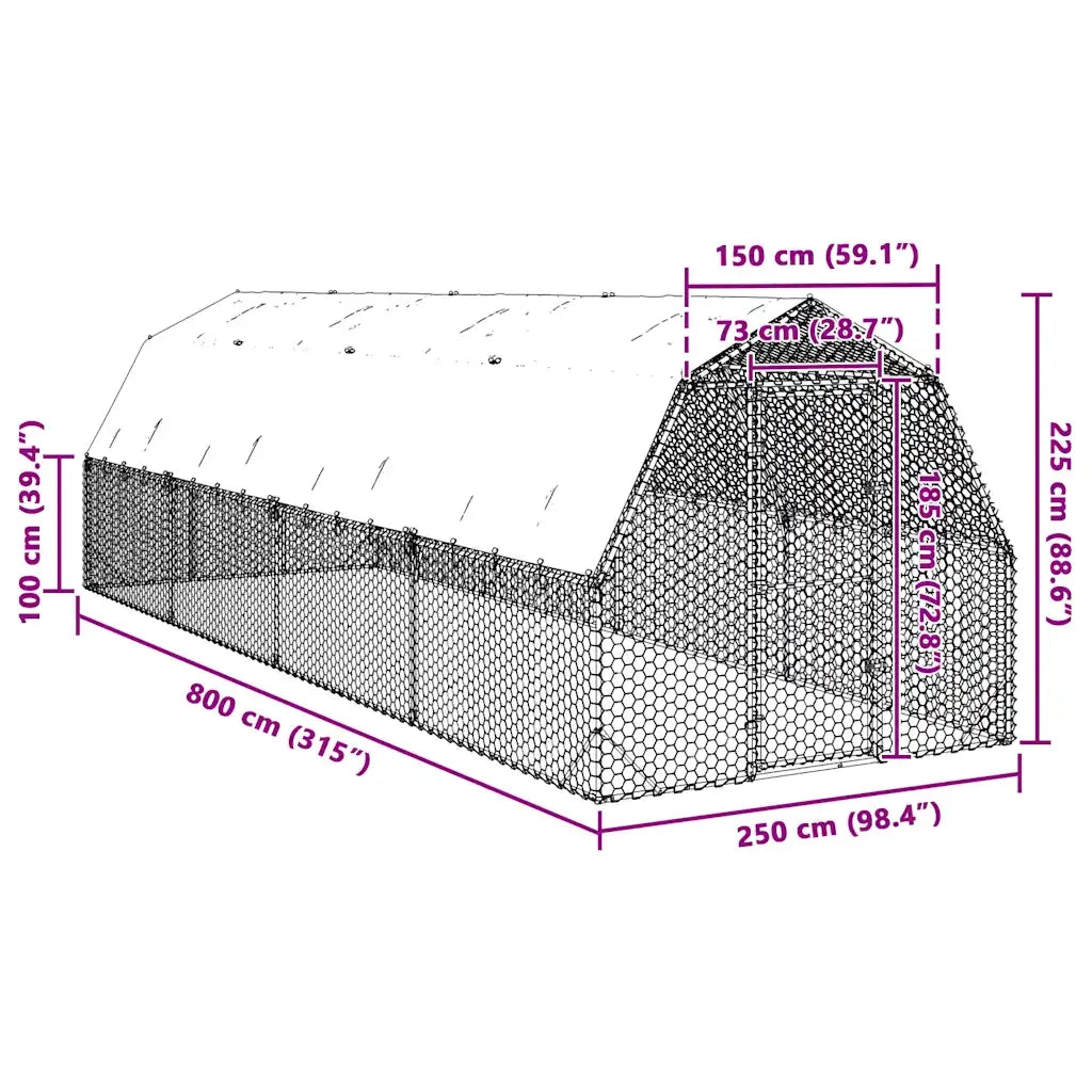 Recinto per Polli con Tetto 2,5x8x2,25 m in Acciaio Zincato 3328523