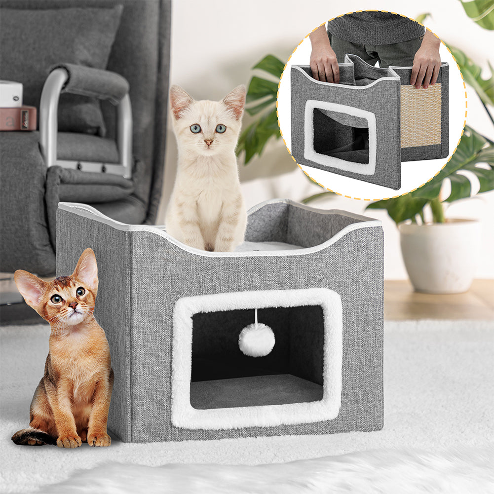 Cuccia per Gatti con Ingresso Rettangolare Tiragraffi Casetta Animali Domestici