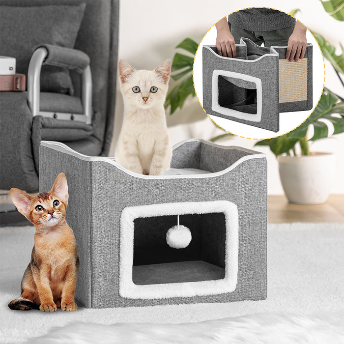 Cuccia per Gatti con Ingresso Rettangolare Tiragraffi Casetta Animali Domestici