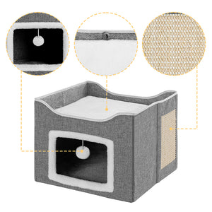 Cuccia per Gatti con Ingresso Rettangolare Tiragraffi Casetta Animali Domestici