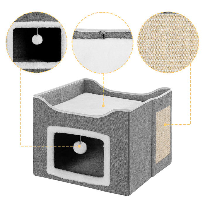 Cuccia per Gatti con Ingresso Rettangolare Tiragraffi Casetta Animali Domestici