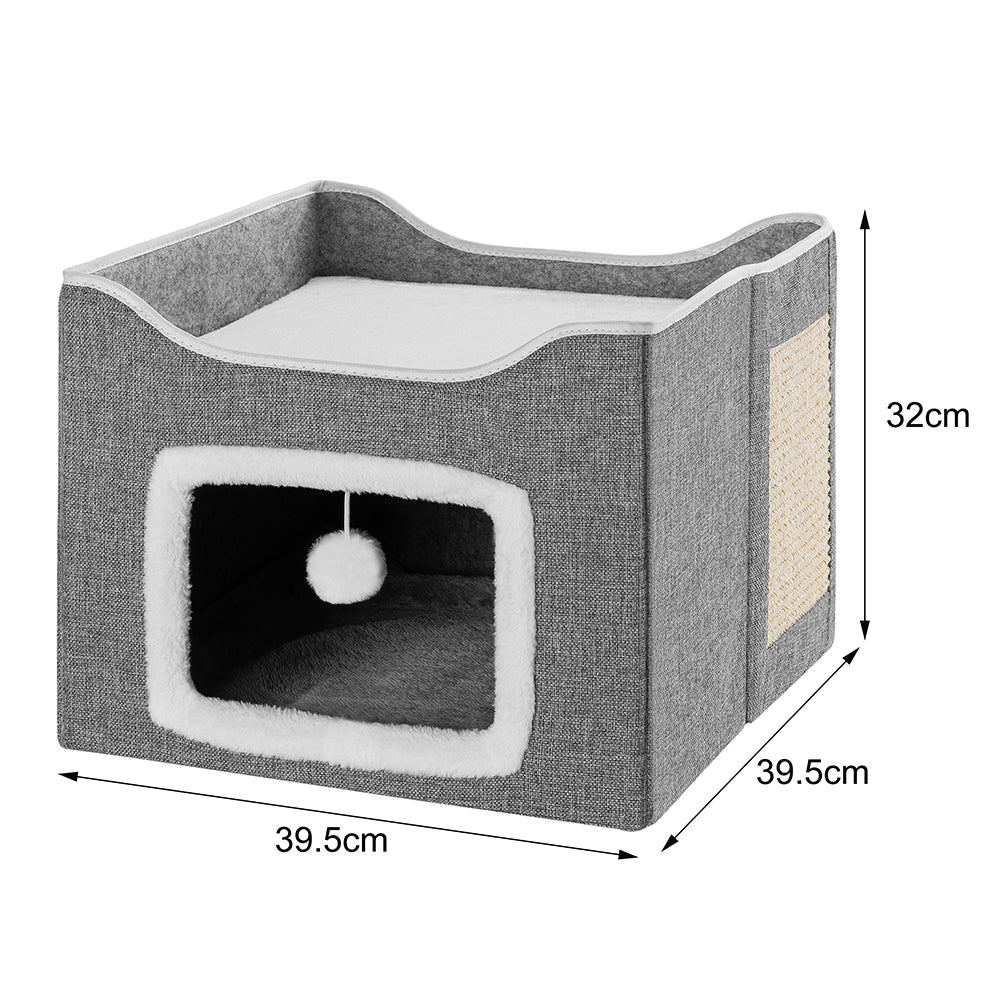 Cuccia per Gatti con Ingresso Rettangolare Tiragraffi Casetta Animali Domestici