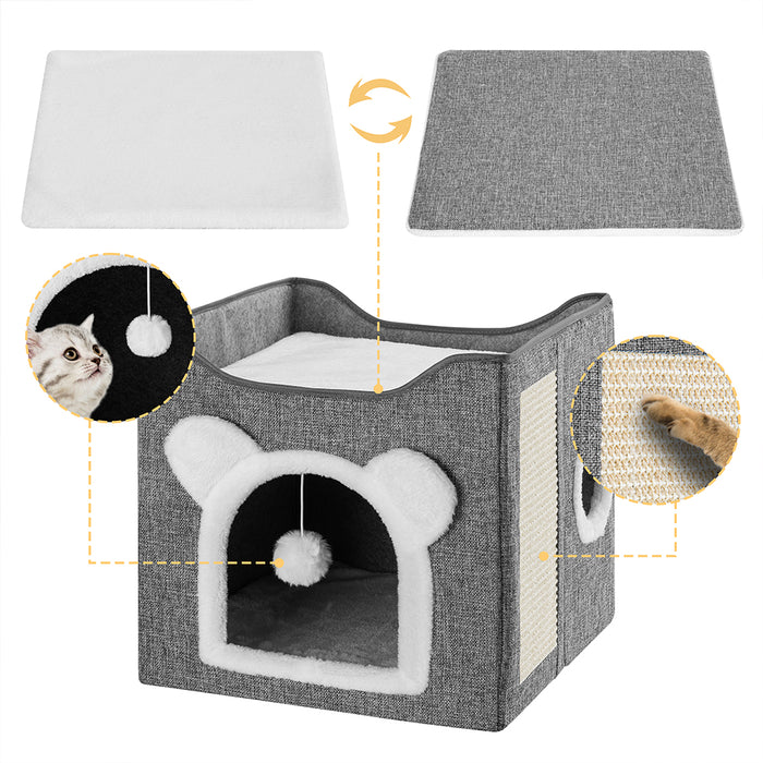 Cuccia Casa per Gatti Ingresso Arco Tiragraffi Casetta Animali Domestici 40x38cm