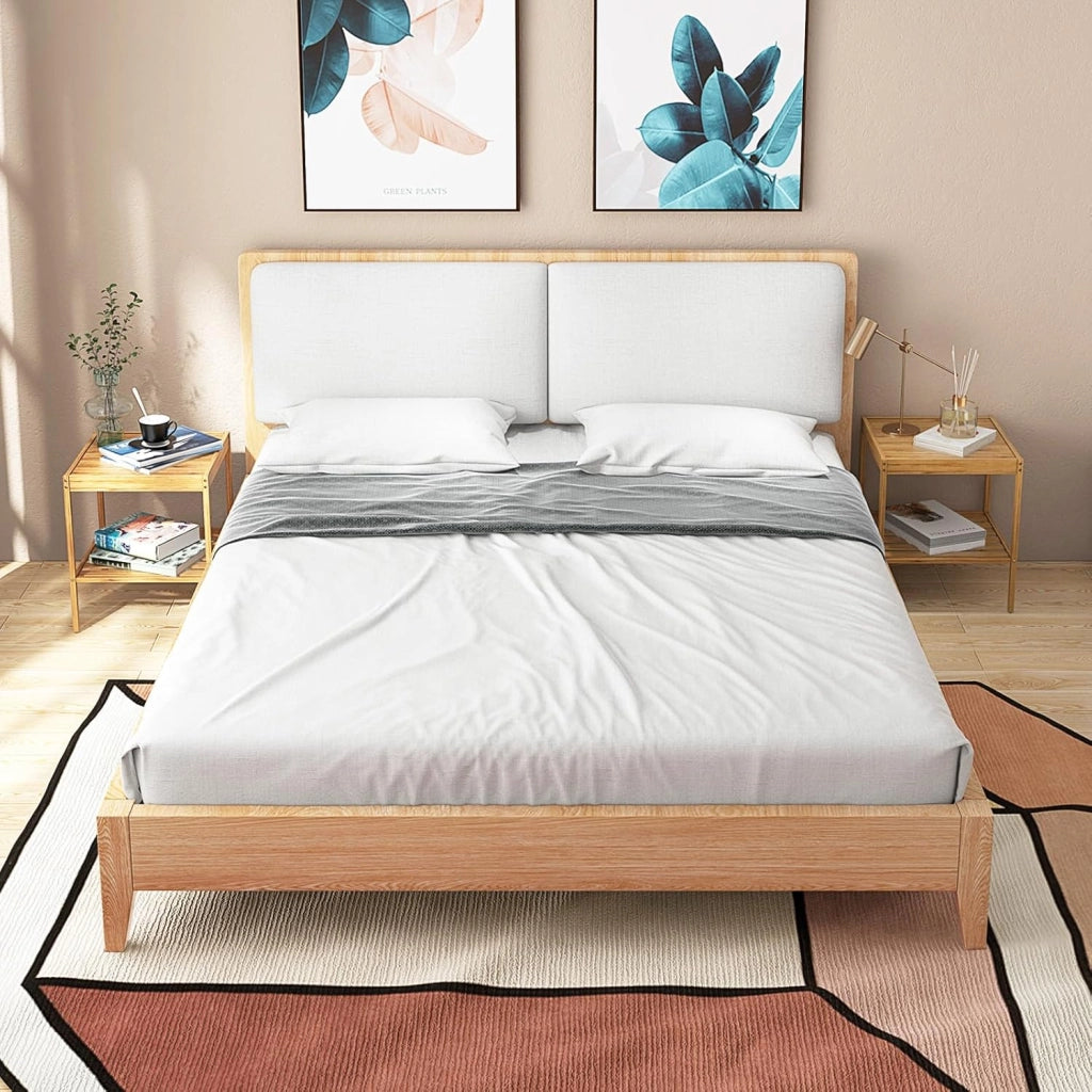 Set 2 Comodini a 2 Livelli 40x40x45cm in Bambù, Tavolino Moderno Camera da Letto, Mobile da Divano e Letto per Soggiorno e Ufficio, Naturale