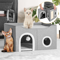 Cuccia Casa per Gatti Doppio Ingresso Tiragraffi Casetta Animali 61x41x33.5 cm