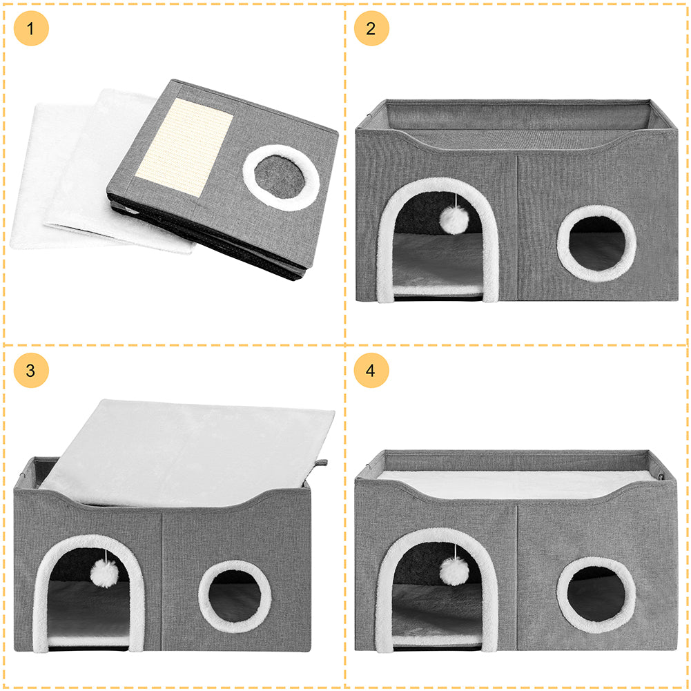 Cuccia Casa per Gatti Doppio Ingresso Tiragraffi Casetta Animali 61x41x33.5 cm