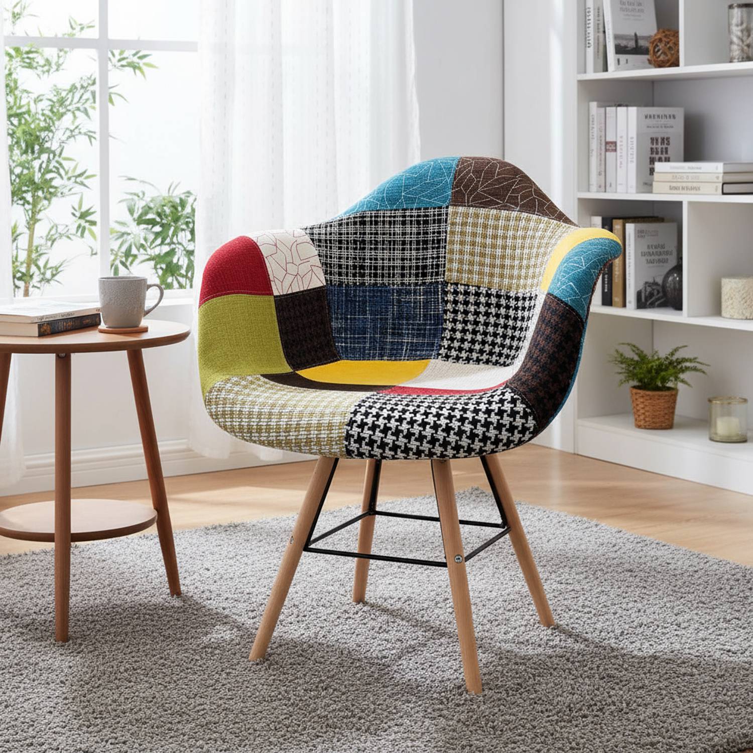 Marvin Poltrona Patchwork Relax Sedia Colorata Design In Tessuto Con Struttura Legno Di Faggio Schienale Braccioli Imbot