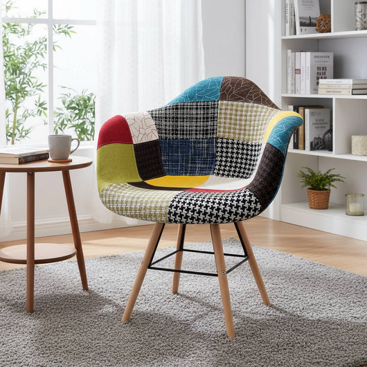 Marvin Poltrona Patchwork Relax Sedia Colorata Design In Tessuto Con Struttura Legno Di Faggio Schienale Braccioli Imbot