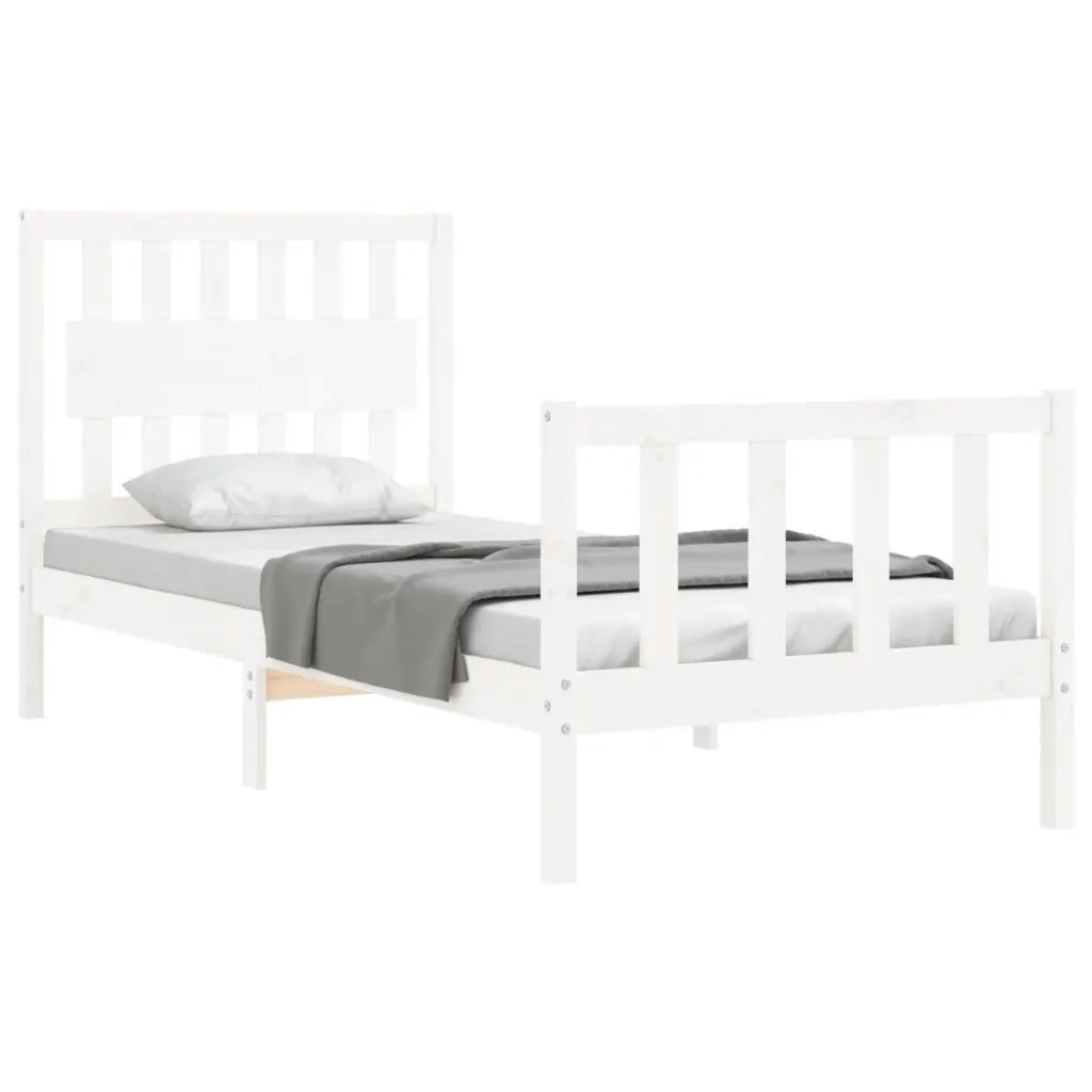 Giroletto con Testiera-Struttura Letto con testiera Bianco Single in Legno Massello 399617