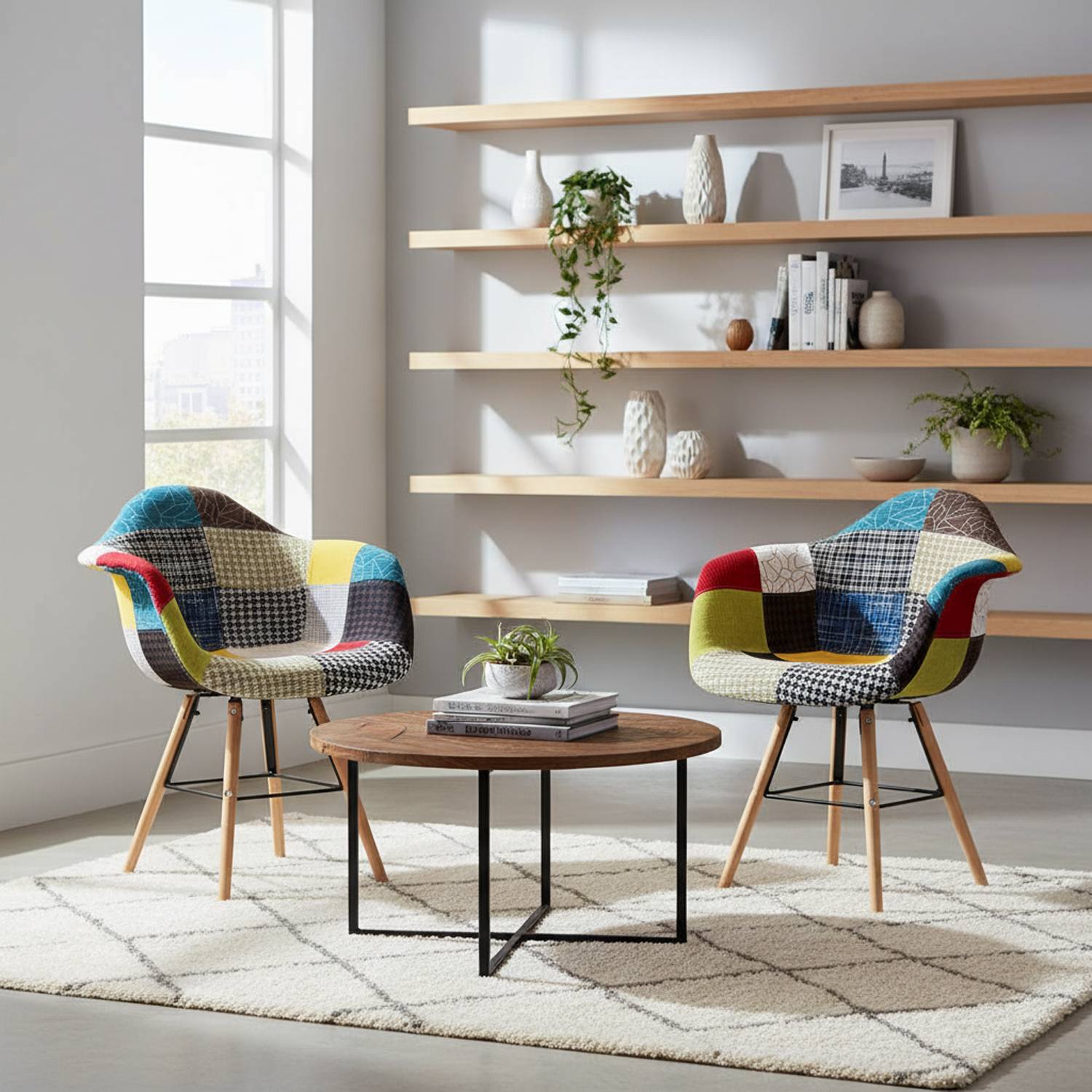 Marvin Poltrona Patchwork Relax Sedia Colorata Design In Tessuto Con Struttura Legno Di Faggio Schienale Braccioli Imbot