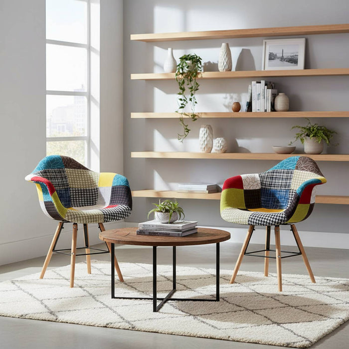 Marvin Poltrona Patchwork Relax Sedia Colorata Design In Tessuto Con Struttura Legno Di Faggio Schienale Braccioli Imbot