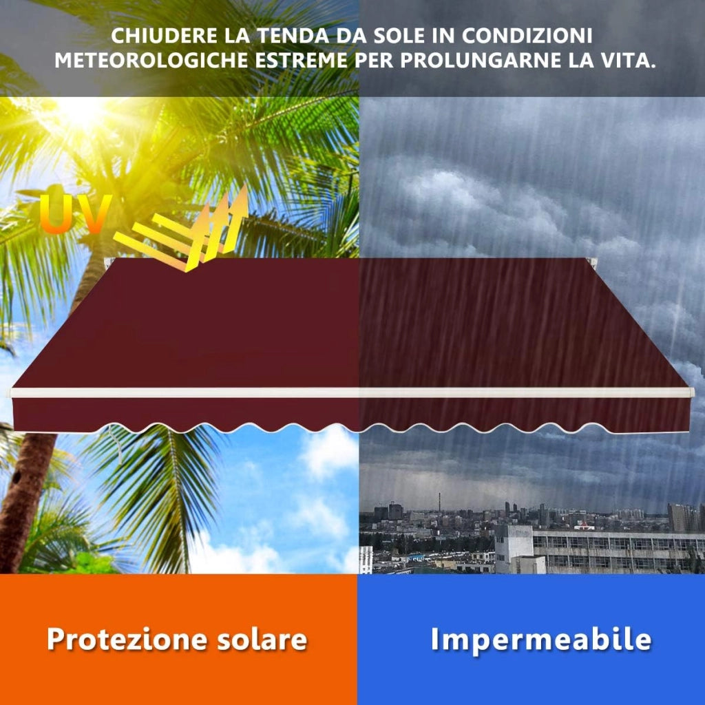 Tenda da Sole per Esterno, Tenda da Sole a Bracci Estensibili con Telaio in Alluminio, Tettuccio Resistente al Sole e Impermeabile e Manovella (4 x 2,5 M, Rosso)