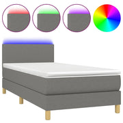 Letto singolo | Letto per adulti | Letto a Molle Materasso e LED Grigio Scuro 90x200 cm in Tessuto