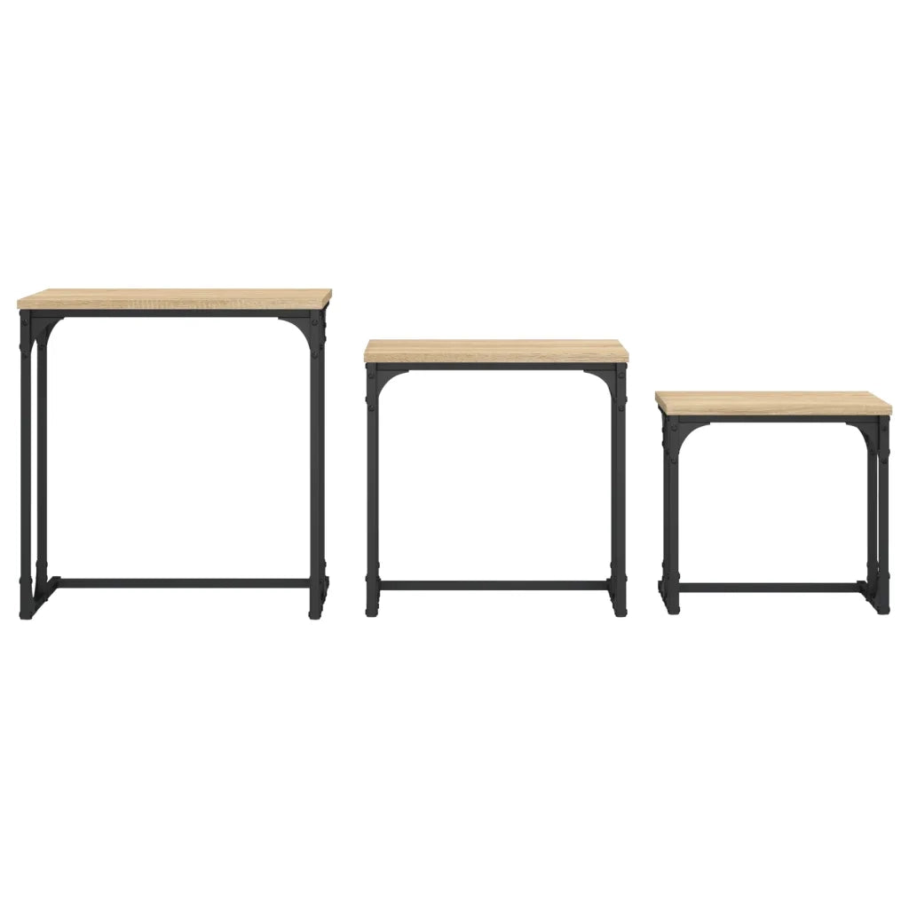 Tavolini Impilabili 3 pz Rovere Sonoma in Legno Multistrato 837818