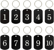 Etichette in alluminio con numeri gravi 1 a 100, chiavi, etichette di identificazione con chiavi, nero