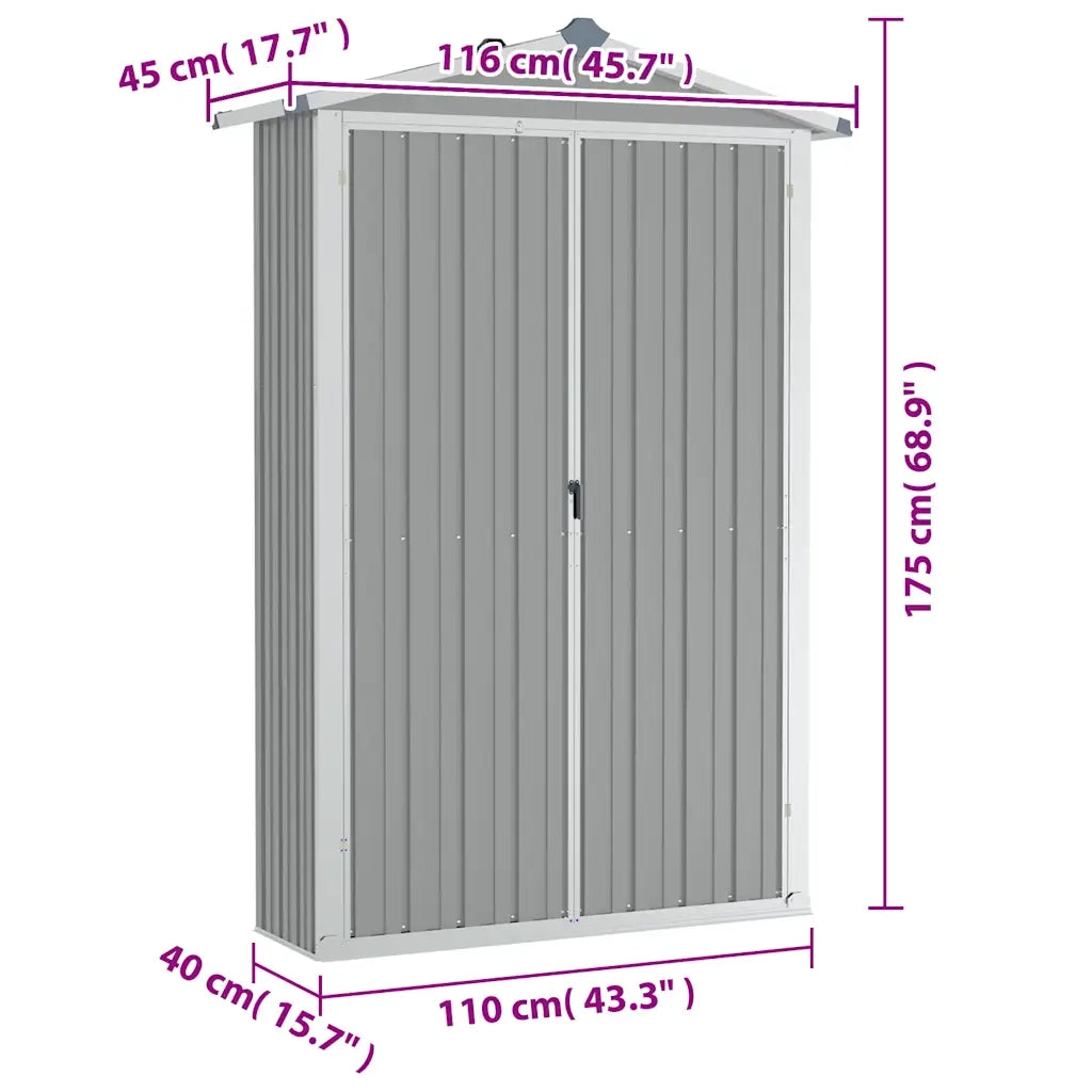 Capanno da Giardino Grigio 116x45x175 cm in Acciaio Zincato 46302