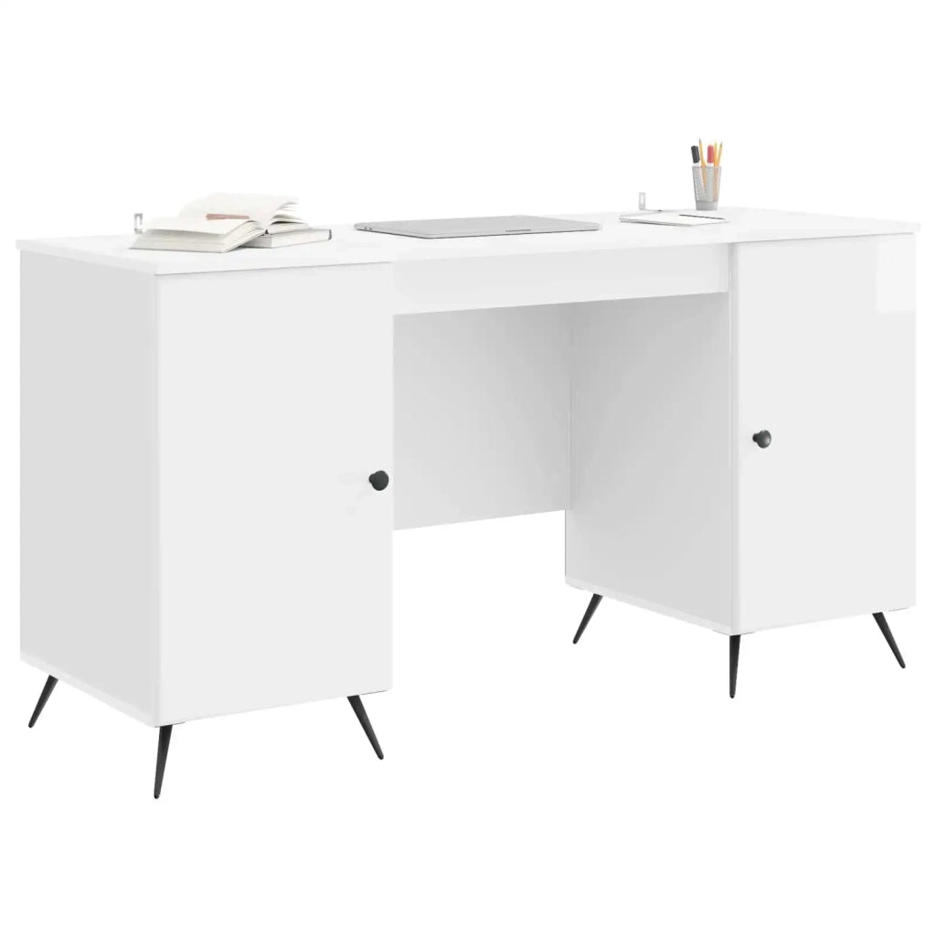Scrivania Bianco Lucido 142,5 x 50 x 75 cm Legno ingegnerizzato